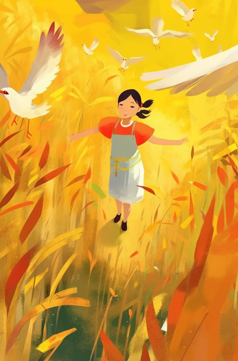 金色麦田里的女孩俯视图唯美插画背景,插画/手绘图,插画/手绘图库,插画/手绘图下载,插画/手绘